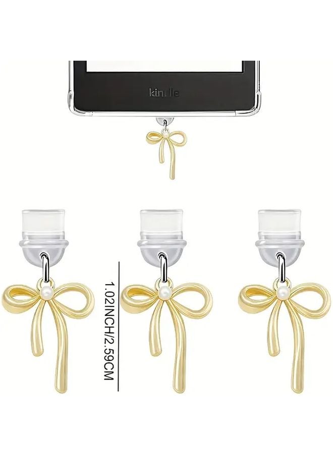 Golden Bow USB C Dust Plug Charm For iPhone Decorative Type C Port Cover - Image 2